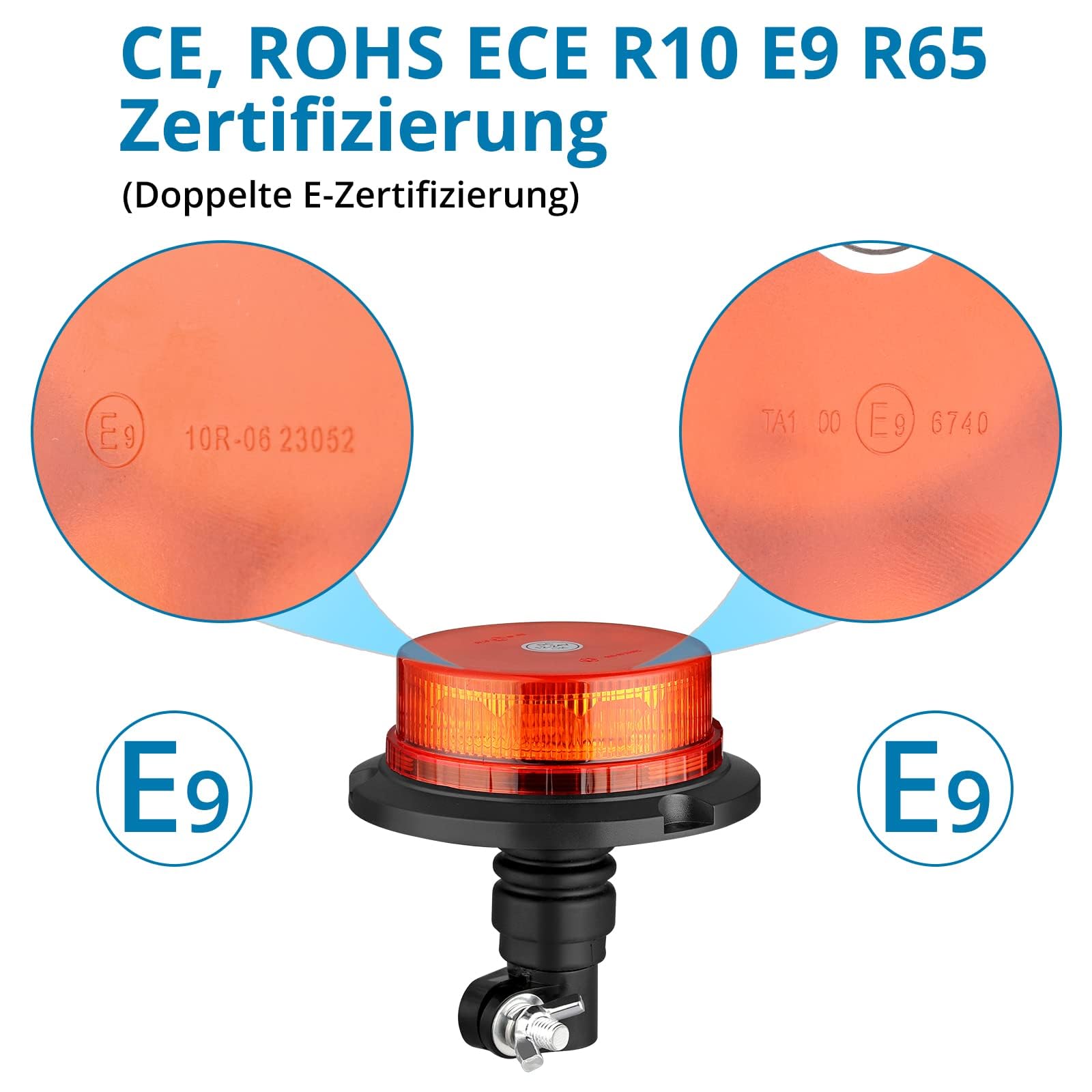 AUTOUTLET 2 szt. Pomarańczowy obrotowy reflektor LED 10 V-30 V Flash Beacon Elastyczny DIN 12 diod LED, 3 tryby oświetlenia, wodoodporne, pyłoszczelne, dla policji, wozu strażackiego, karetki