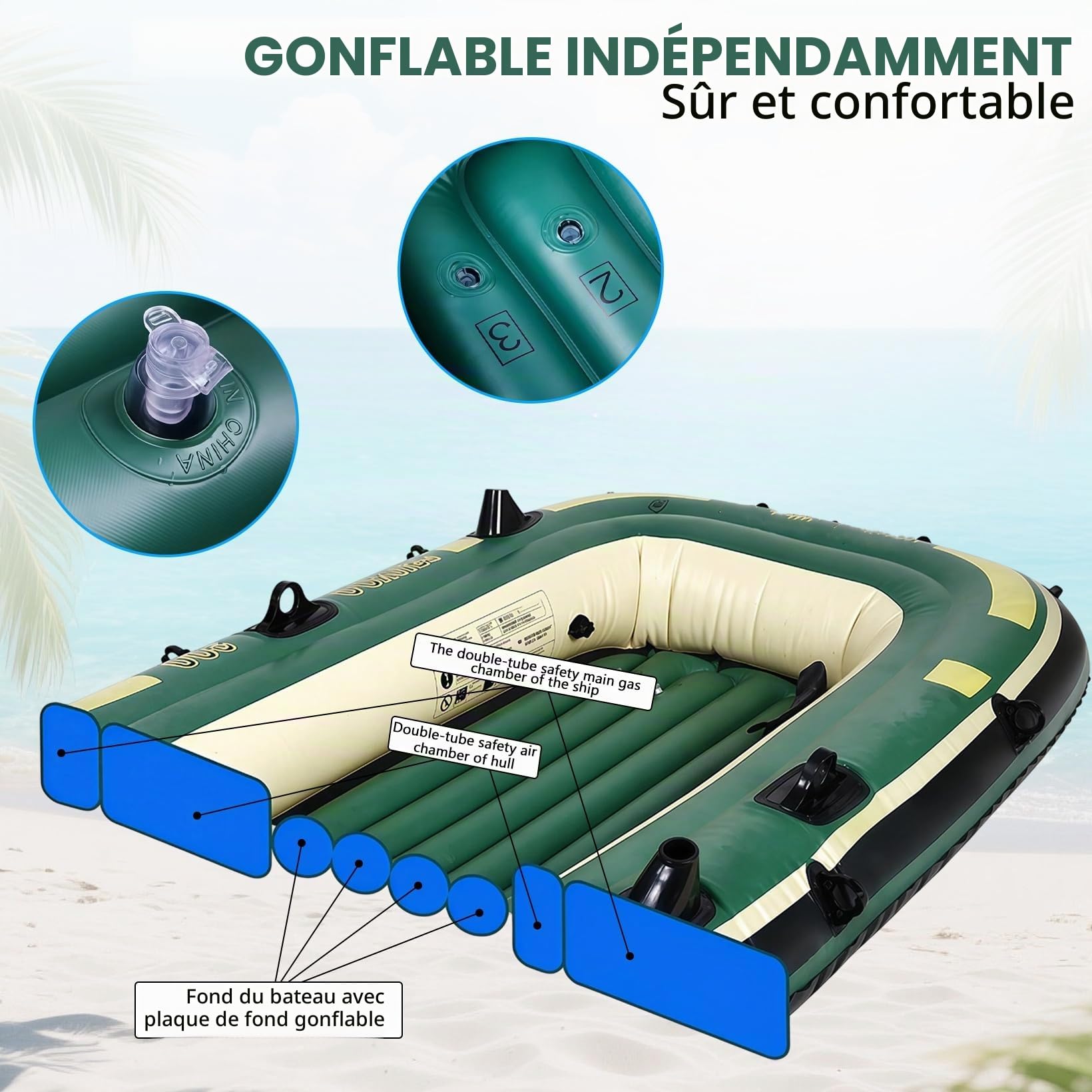 Bateau Gonflable pour 2 Personnes, Double PVC | kayak, épaissi, avec rames et pompe à main, pliable et portable, pour l'extérieur, le rafting et la pêche
