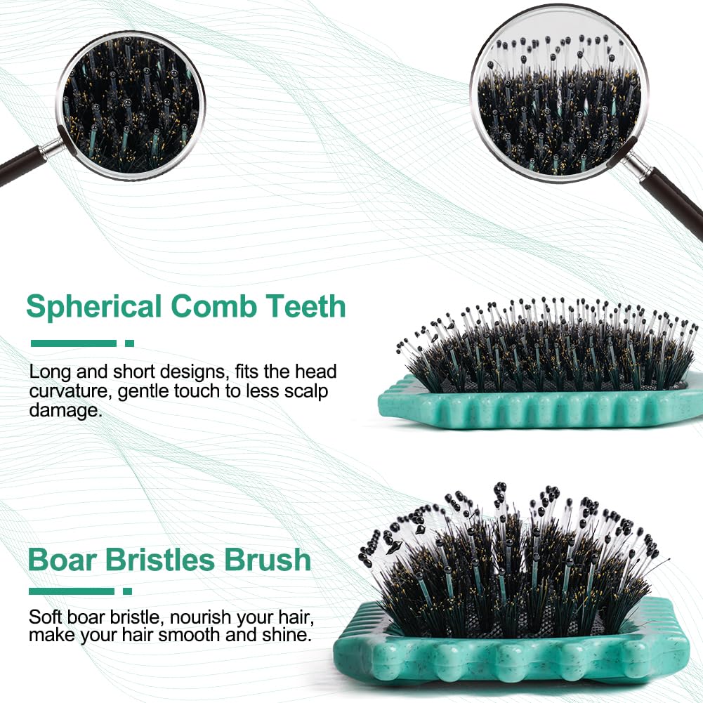 LOPHE Curl Defining Brush - Boar Bristle Hair Brush for Women & Girls, Detangling & Shaping Curls (Green) - Image 3