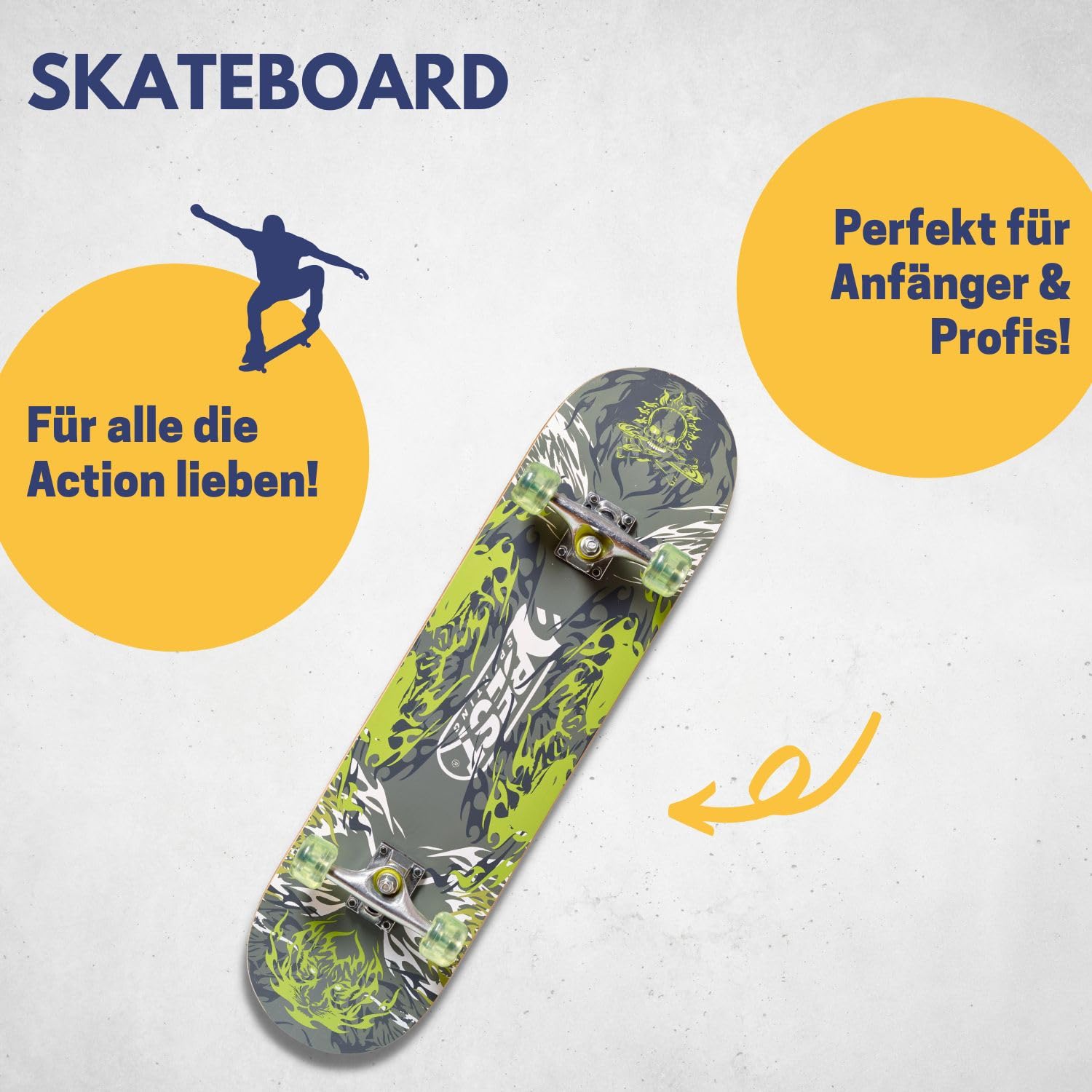 Best Sporting Skateboard I Skate-Board mit ABEC 5 Kugellager I hochwertige Skateboards aus Holz & Aluminum I Skateboard Erwachsene I 78,5 x 20,4 cm Skateboard Deck