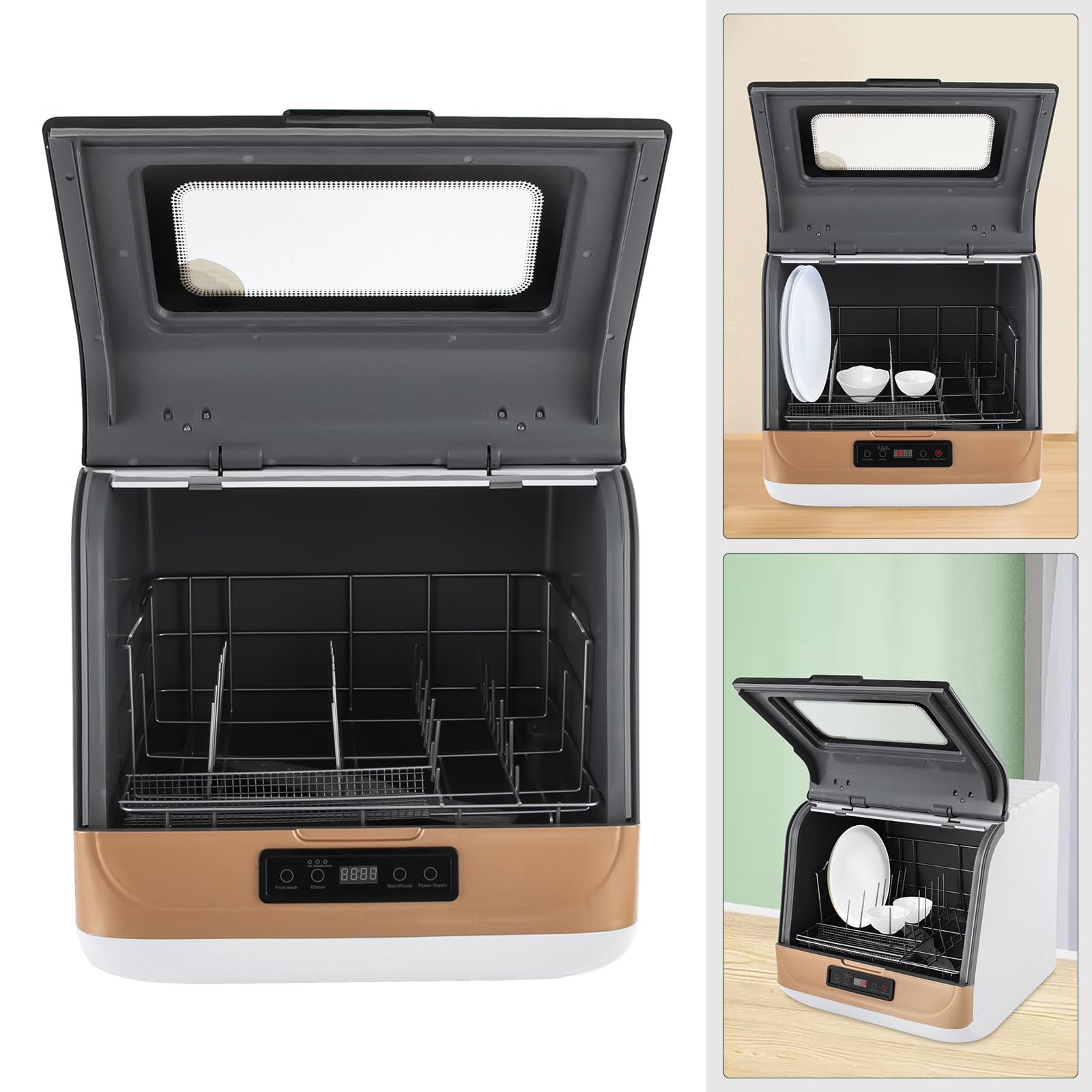 Gold - Lavastoviglie da tavolo moderna, mini lavastoviglie, con 360°, asciugatura, per appartamenti e caravan, 800 W