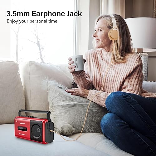 Miniatura 6 de G Keni Reproductor de casete portátil Boombox Radio AMFM estéreo, grabadora de casette con conector para auriculares, funciona con pilas o