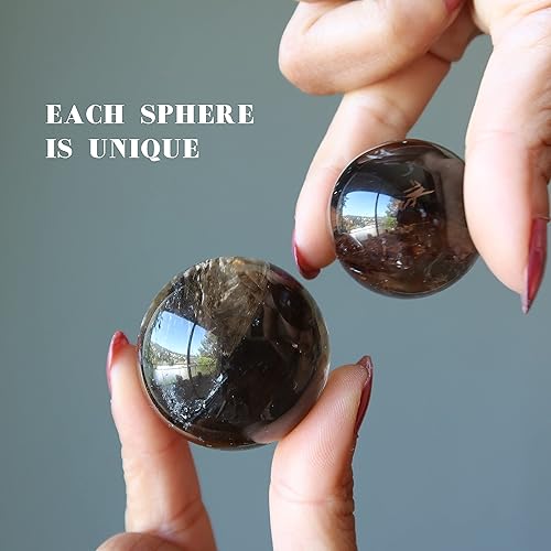 Miniatura 5 de Satin Crystals Piedra de protección de esfera de cuarzo ahumado, bola de cristal arcoíris oscuro 0.75-1.0 pulgadas