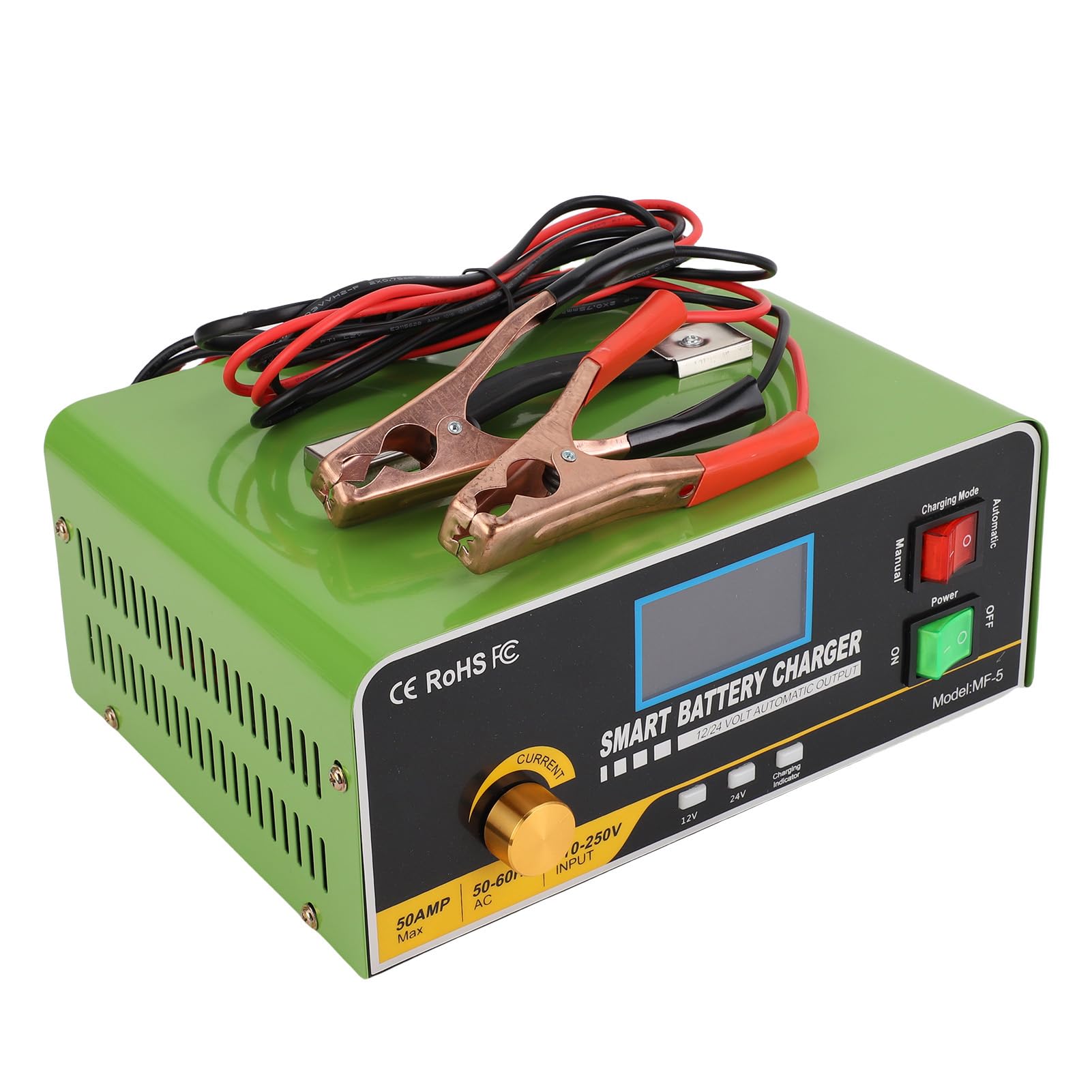 SEAFRONT Cargador de Batería Inteligente 12V/24V Cargador de Batería Multifuncional Inteligente de Acero Inoxidable (Enchufe de la UE)