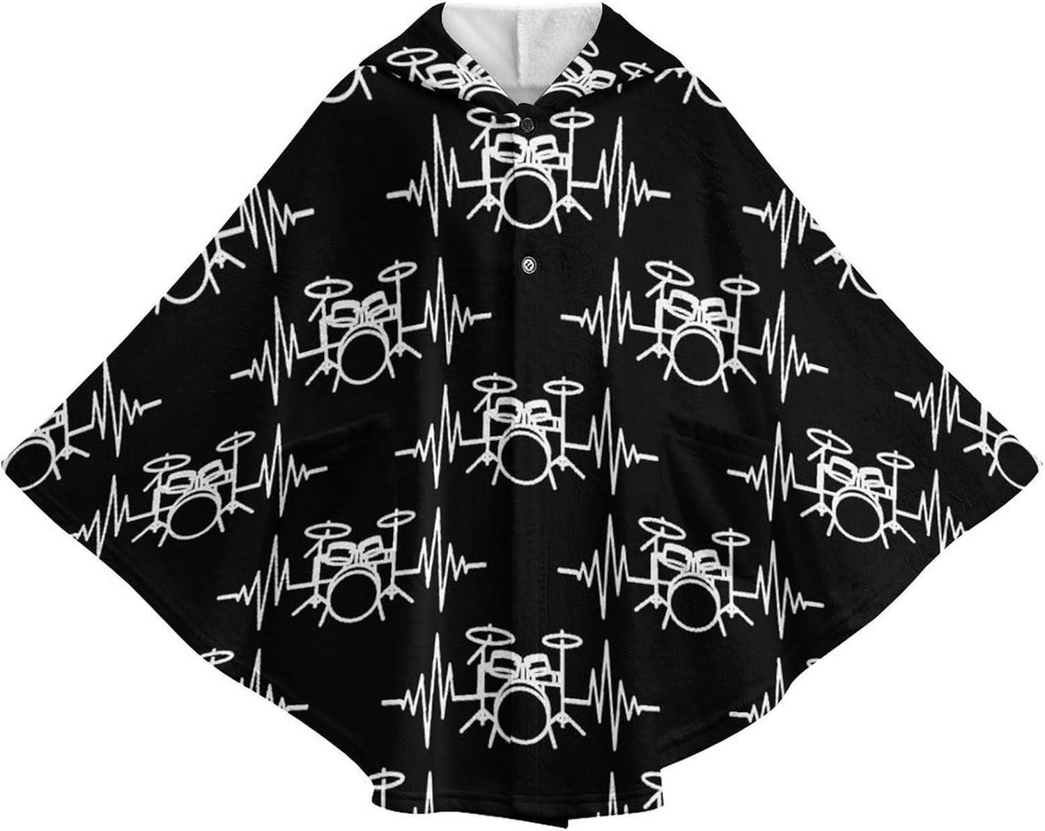 Drums Heartbeat Wearable Blanket with Hooded Flannel Blankets Cape with Pocket