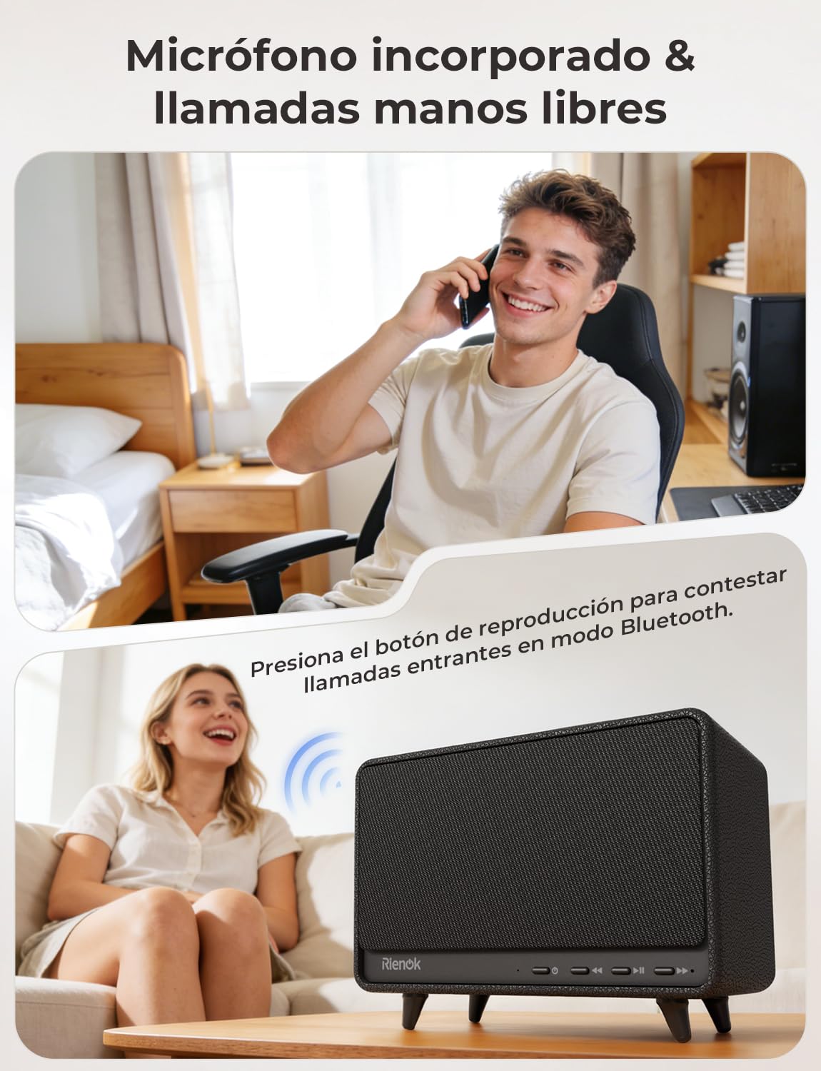 RIENOK Altavoz Bluetooth 40W Potente Tweeter y Woofer Autonomía 24H Bluetooth 5.3 Sonido Estéreo Inalámbrico Función Llamadas Manos Libres Apoy AUX, Tarjeta TF, Memoria USB