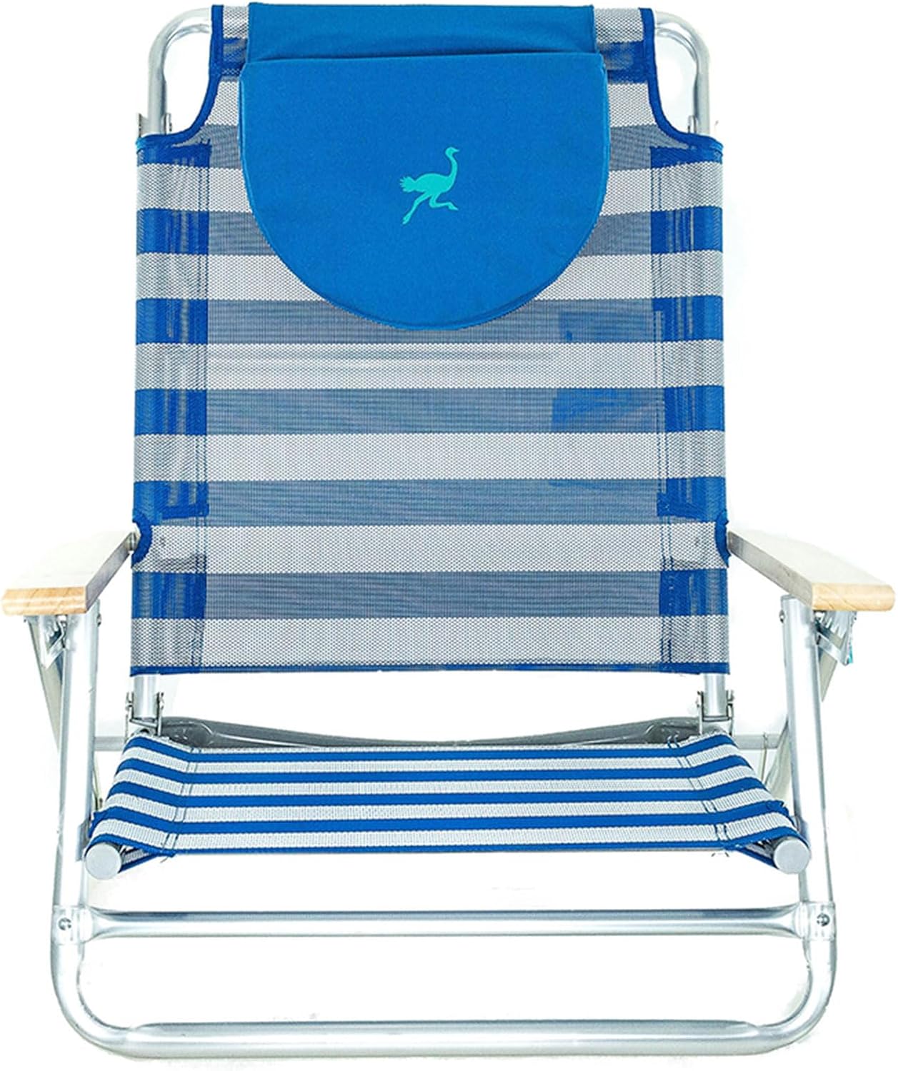 Ostrich South Beach Sand Chair, Beach Reclining Lawn Chair w/Carry Strap, Outdoor Furniture for Pool, Camping, or Backyard, Blue Stripe
