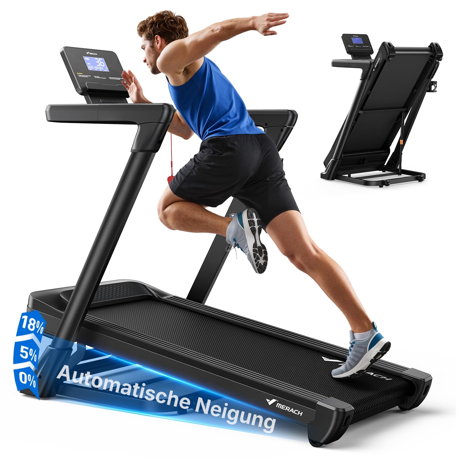 MERACH Laufband Für Zuhause mit Steigung, 6%-18% Automatische Neigung, 12km/h/14km/h Laufband Klappbar, 2.5HP/3.5HP Walking Pad, Treadmill for Home Max 136KG/159KG, 42*108CM/46*120CM, Laufbänder APP