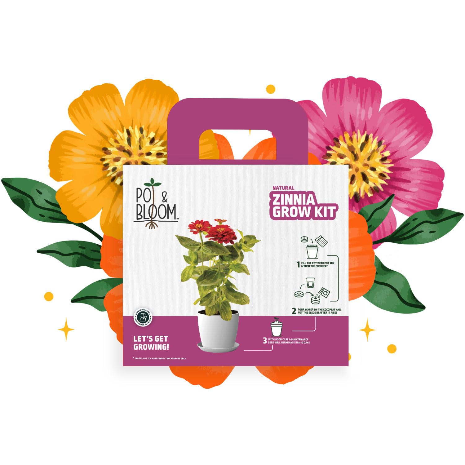 Zinnia Flower Plant Kit| Plant Kit for Home Gardening| Pack Includes- Zinnia Seeds, Pot, Poting Mix(Soil & Fertilizer Mix)| Plant Growth and Protection Spray, Cocopeat, Nutrition Powder|