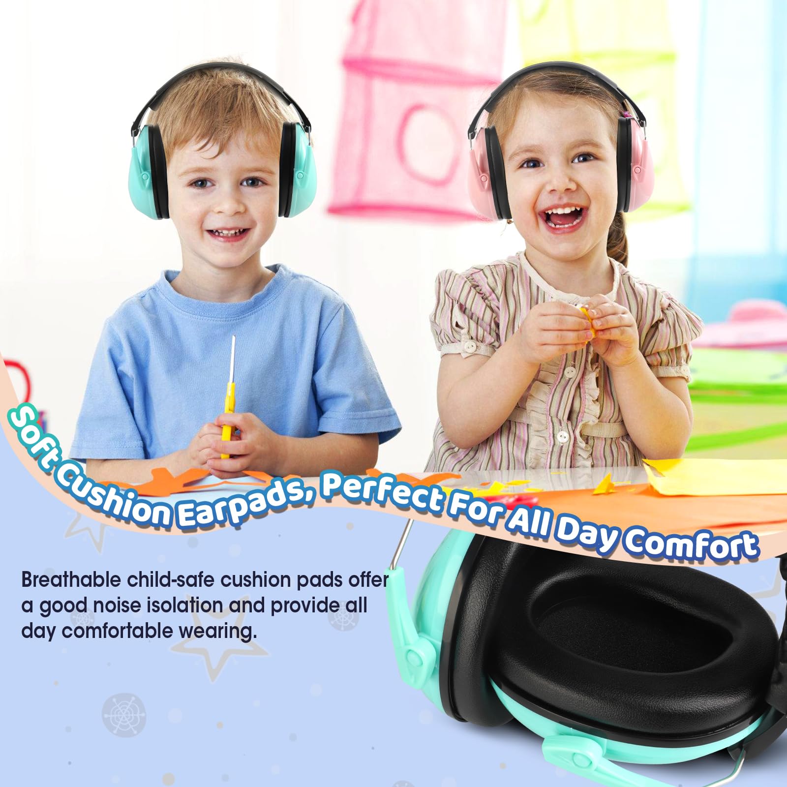 MelonArt Paquete de 6 protectores auditivos para niños, auriculares con cancelación de ruido SNR de 27 dB para niños, orejeras de seguridad a prueba de sonido para niños pequeños, reducción de ruido,