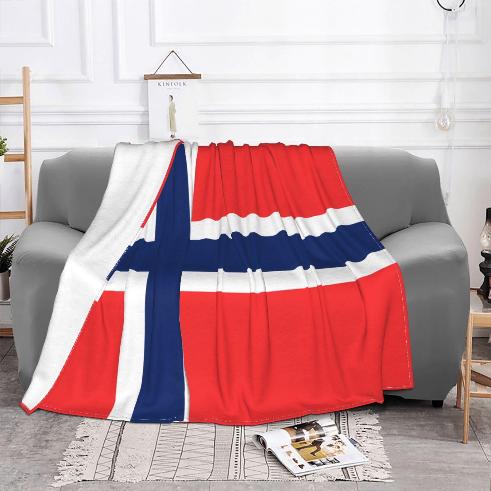 Manta de viaje portátil de 80 x 60 pulgadas, suave, resistente a las arrugas, plegable, exquisito estampado de la bandera noruega