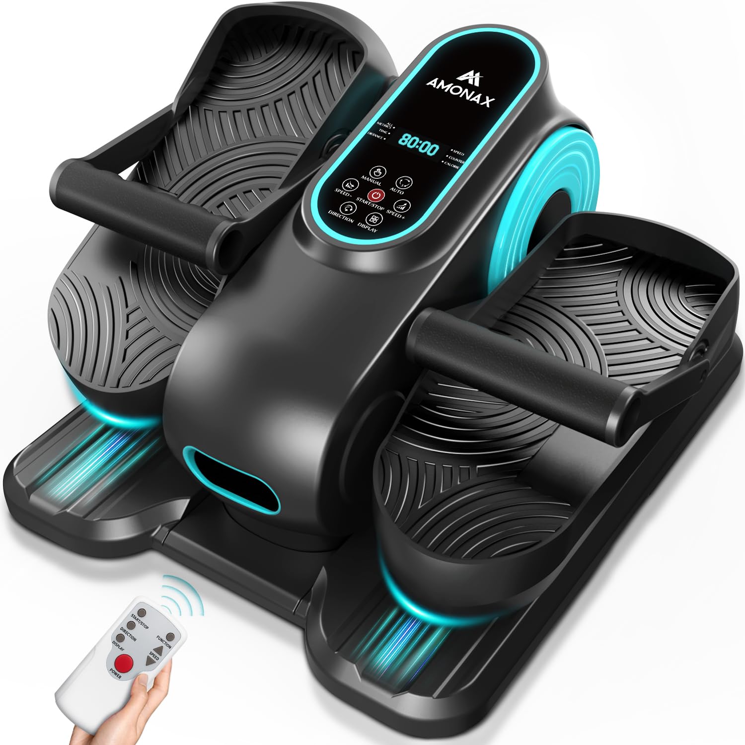 Amonax Elektrischer Mini Ellipsentrainer für Zuhause und Büro, Untertisch Crosstrainer mit Fernbedienung und Display, 12 Geschwindigkeiten, leise und kompakt, für Senioren und Erwachsene