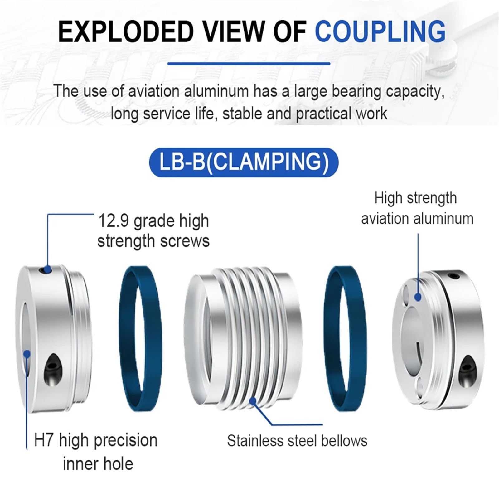 Accoppiamento albero LB B D65L82, accoppiatore motore flessibile a soffietto, in alluminio, ad alta elasticità, Guarnizione universale, stampante 3D, Cardan(LB-B-D65L82-16X16)