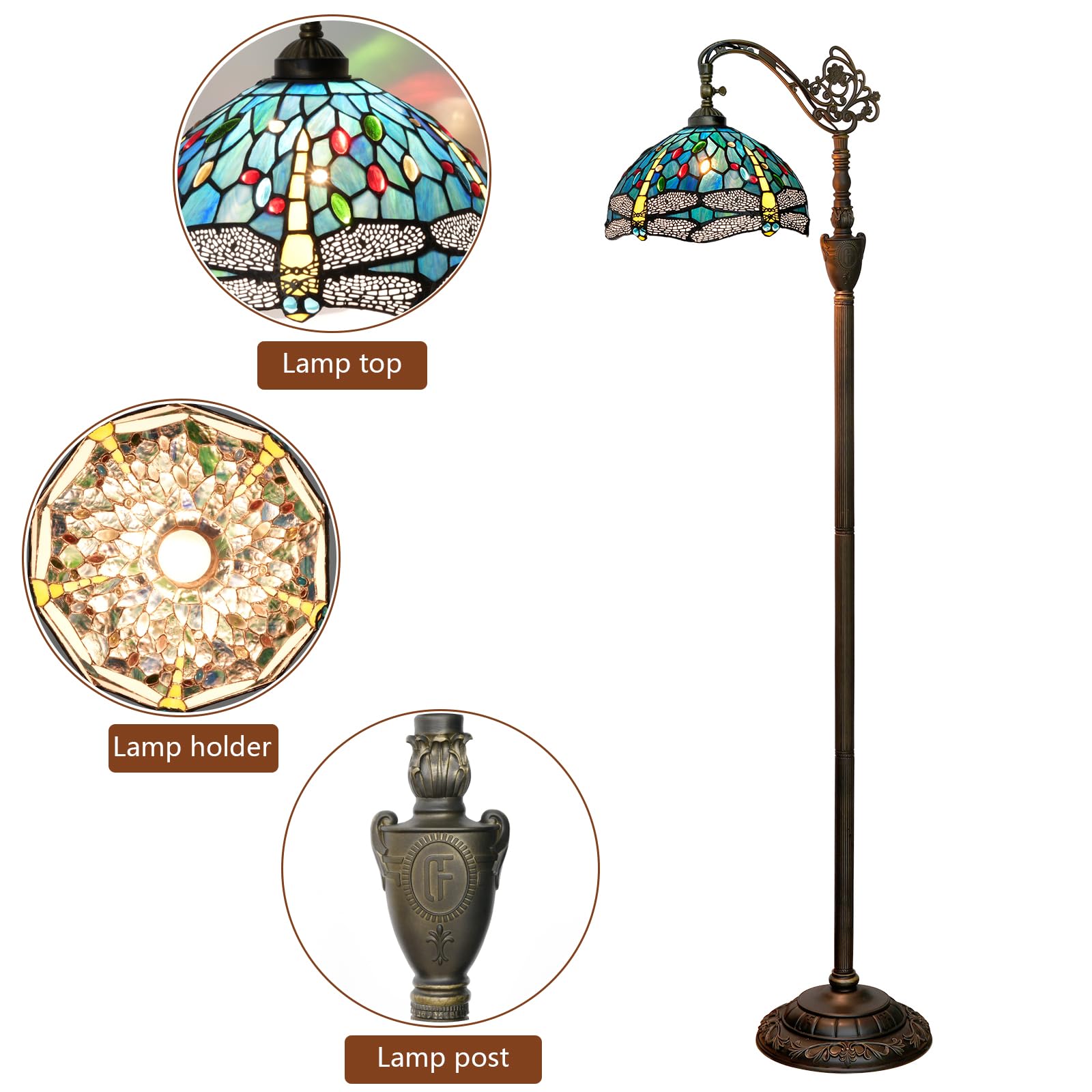 Lampa podłogowa Tiffany Vintage Lampa stojąca Zielono-niebieska lampka podłogowa ze szkła witrażowego Rustykalna lampa podłogowa z regulowanym kątem nachylenia do dekoracji wnętrz Salon Sypialnia