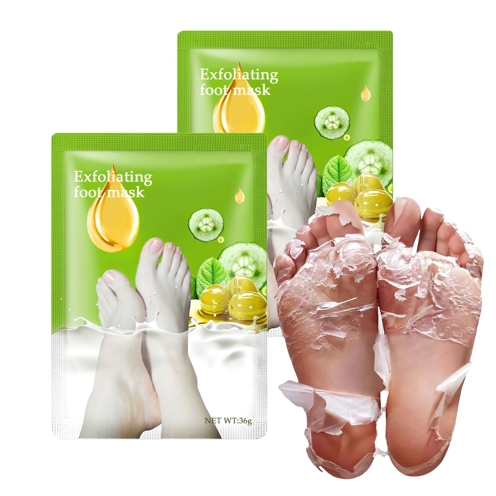 2 Paires Masque Pied, Masque Pied Exfoliant Peeling pour Pieds Très Secs et Abîmés, avec Acide Lactique Naturel, Olive et Glycérine, Soin Nourrissant et Hydratant pour Tous Types de Peau.
