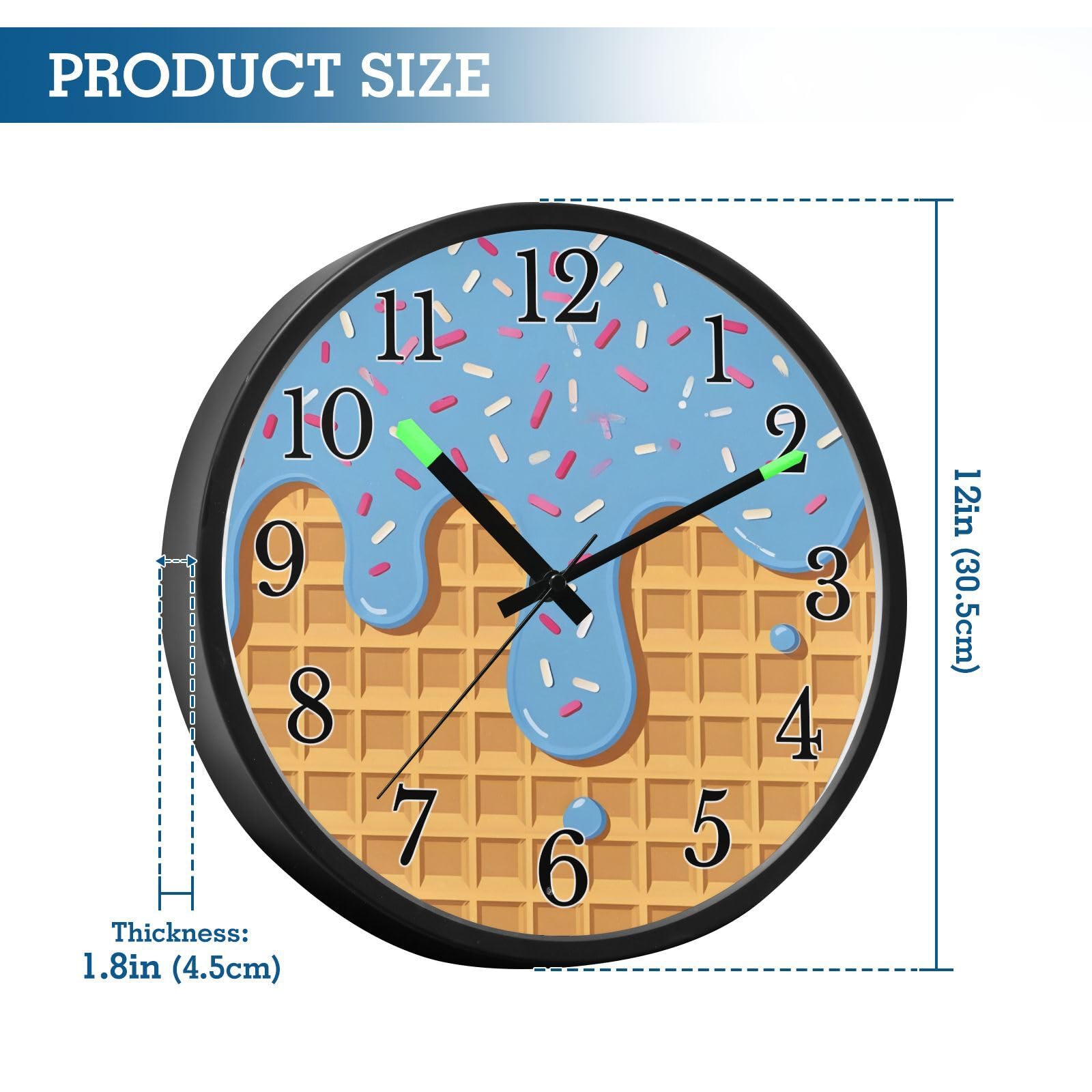 Mnsruu Reloj de pared luminoso, reloj de pared azul con goteo de helado, reloj de pared que brilla en la oscuridad, funciona con pilas, reloj silencioso de 30,5 cm con luz nocturna para dormitorio