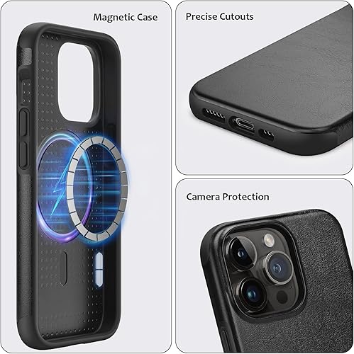 Miniatura 6 de Funda magnética compatible con iPhone 13 Pro compatible con Magsafe Funda híbrida de poliuretano termoplástico (TPU) a prueba de golpes (negro)