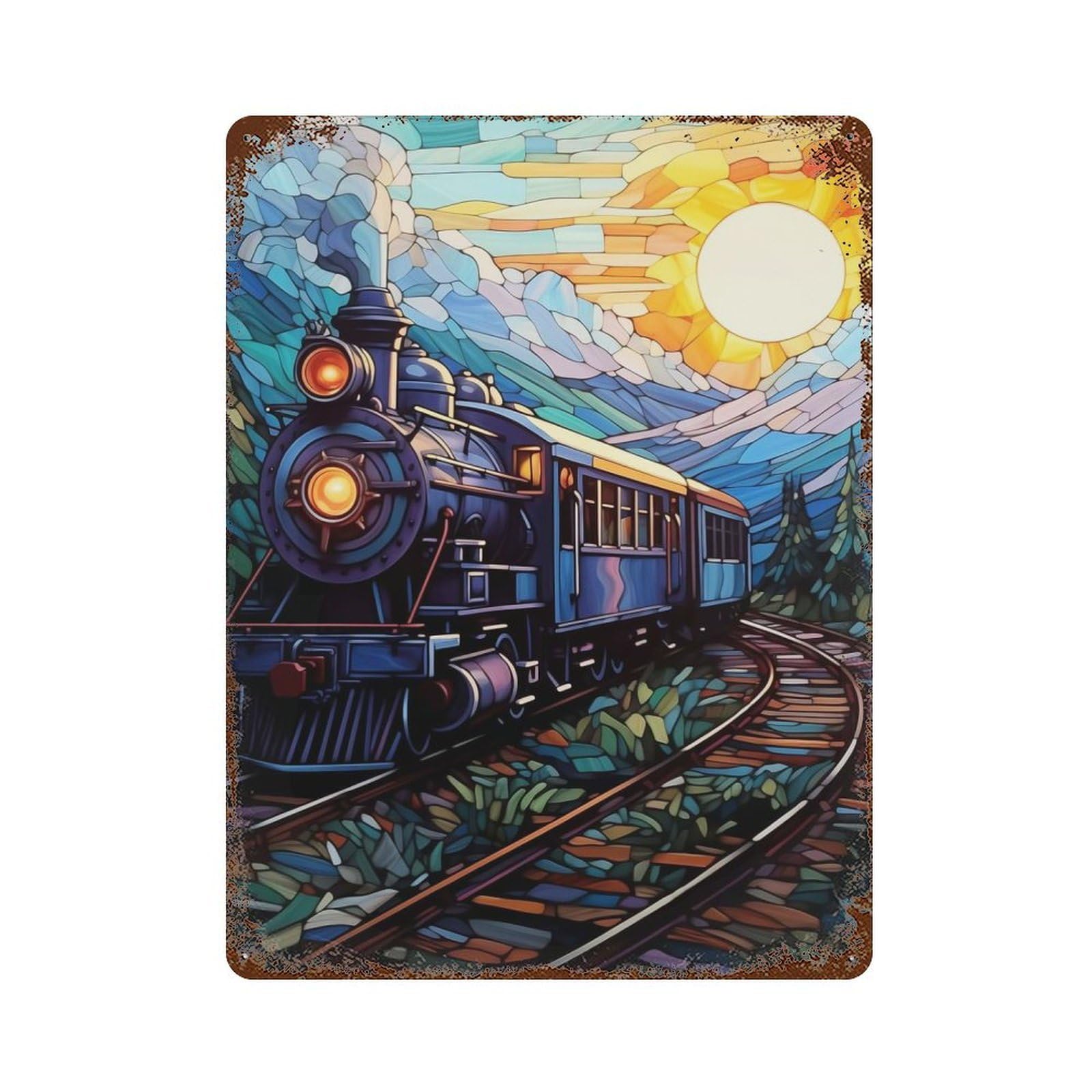 Decorative Tin Sign Train Journey 15.7"x11.8", Novelty Wall Decor for Shed, Workshop And Garage Wall Decor