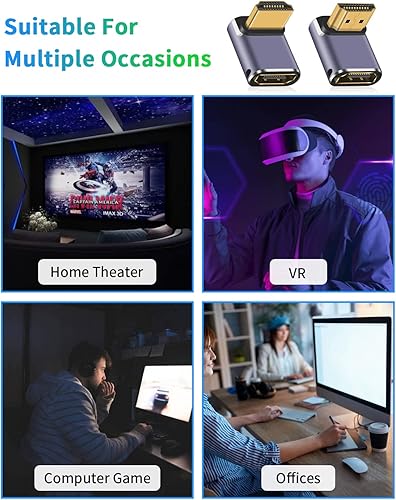 Miniatura 6 de Duttek Adaptador HDMI 8K de 90 grados, conector HDMI de 90 grados arriba y abajo (48 Gbps, 8K a 60 Hz, 4K a 240 Hz, macho a hembra) Adaptador de 270