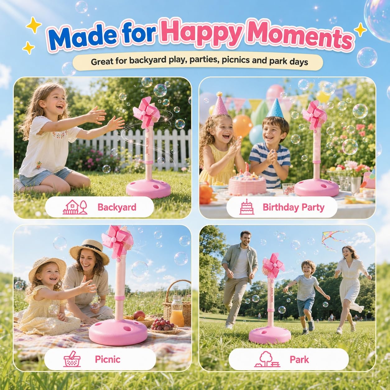 Bolle di sapone, liquido per bolle di sapone, fischietto per bolle di sapone, pistola per bolle di sapone, tavolo dell'acqua per bambini, effetto luce da sogno, per esterni, compleanno dei