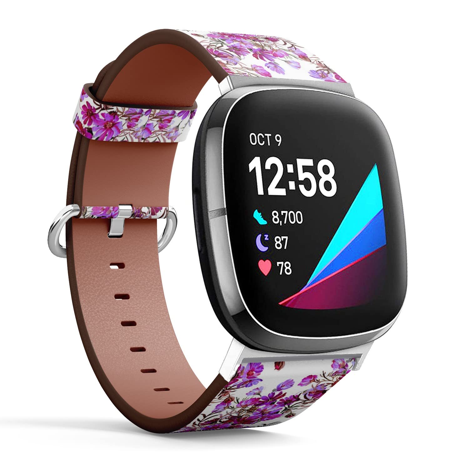 CJBROES Replacement Leather Watch Band, Compatible with Fitbit Versa 3 and Fitbit Sense of Wristband Bracelet Accessory - Garden Flowers