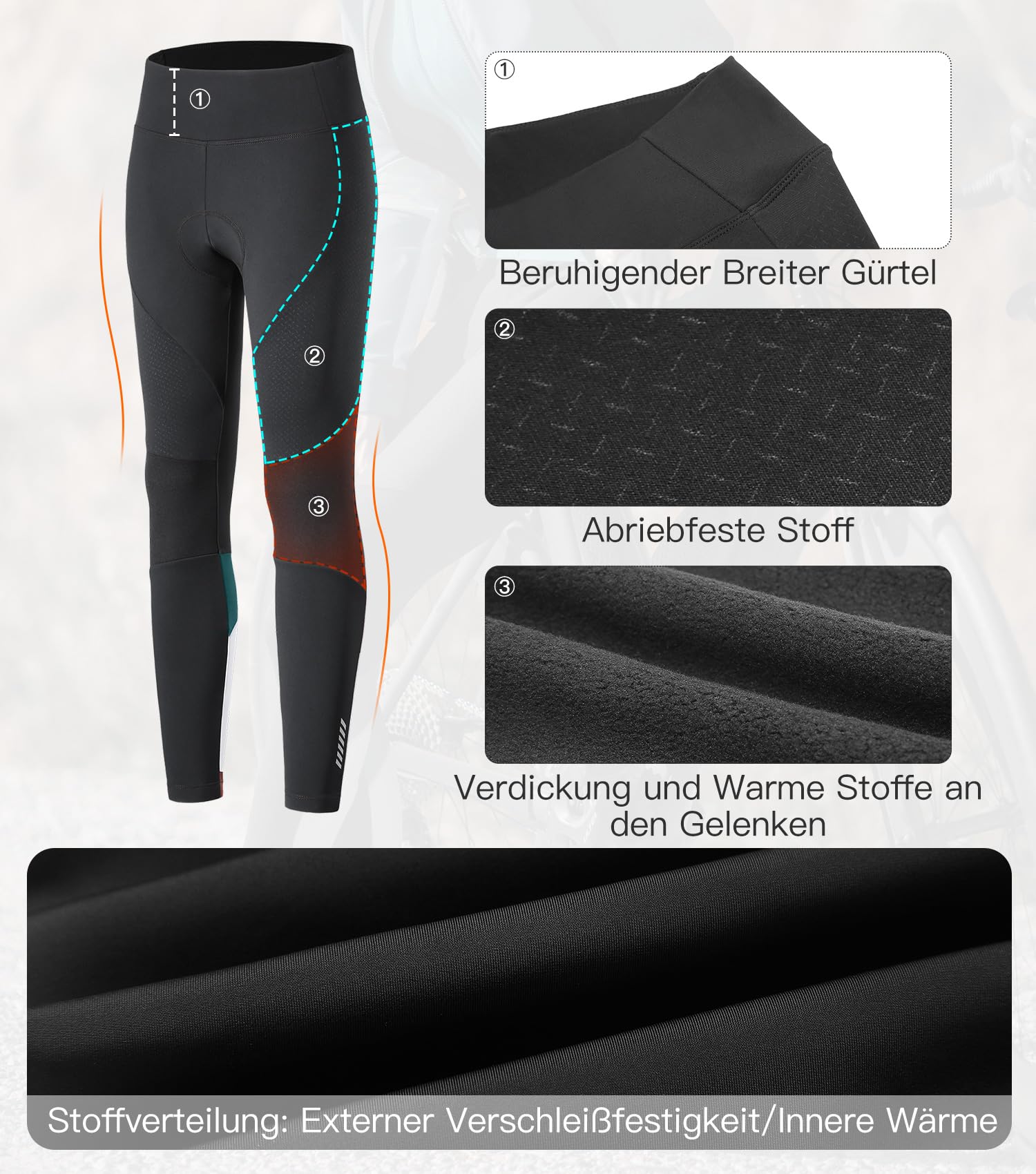 Santic Hiver Longues Pantalon Cycliste Femme Rembourré Polaire Fleece Leggings de Vélo Collants de Cyclisme VTT Respirant Noir Rose