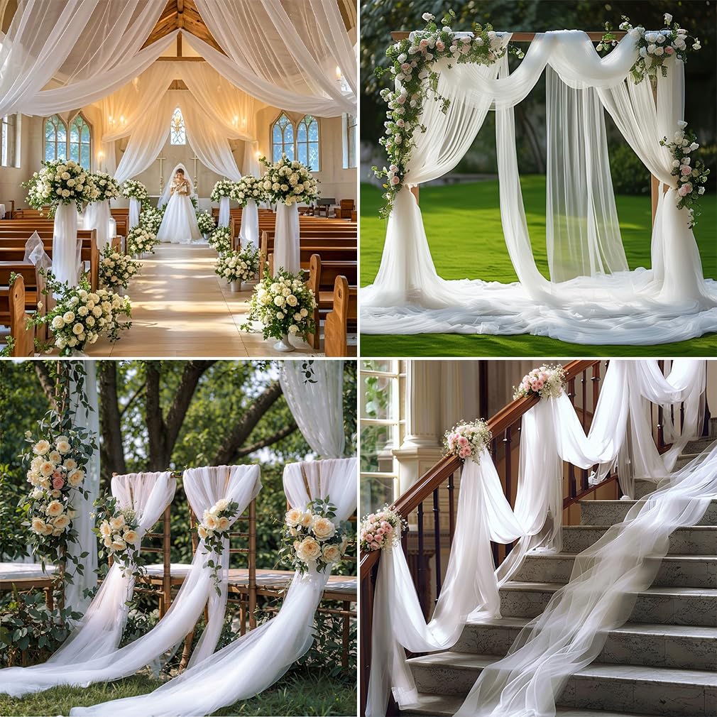 Tüllstoff 30m x 160cm Tüll Stoffe zum Nähen Organza Stoff Tüll Meterware Dekostoff Drapierstoff Netzstoff Deko Stoffe für Hochzeitsbogen Freihanddeko Tischläufer Kleid Schleier Weiß