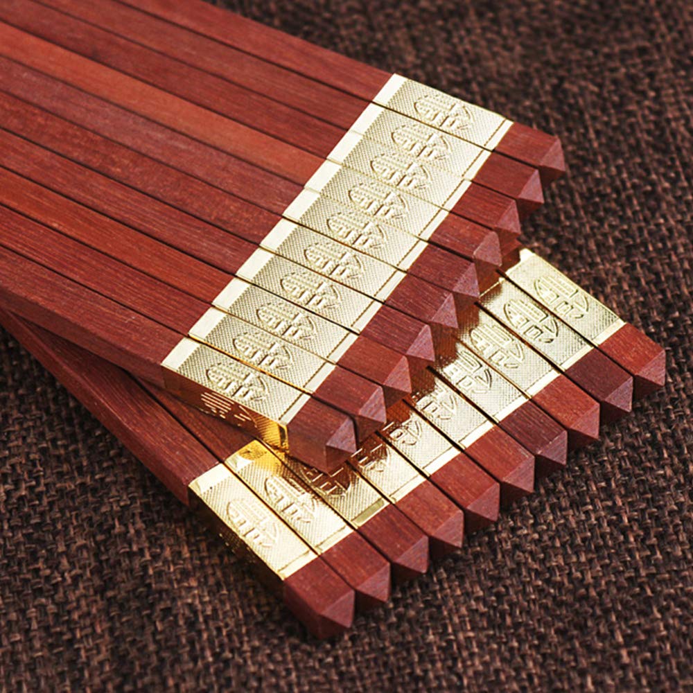 Baguettes, baguettes chinoises Reusable Wood Chopsticks Gift Set with Case Dishwasher Safe ChopsticksChinese Wood Square Chopsticks Natural Wooden Chopsticks5 Pairs Beginner Chopsticks,Gold(Gold)