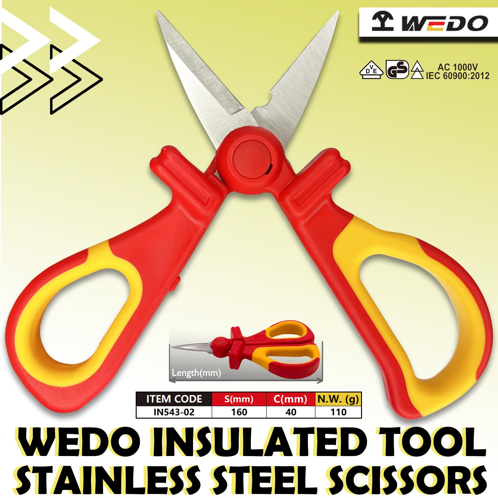 WEDO VDE 1000V Tijeras aisladas, tijeras de seguridad para electricistas, cortadores de alambre, resistentes al óxido, IEC 60900