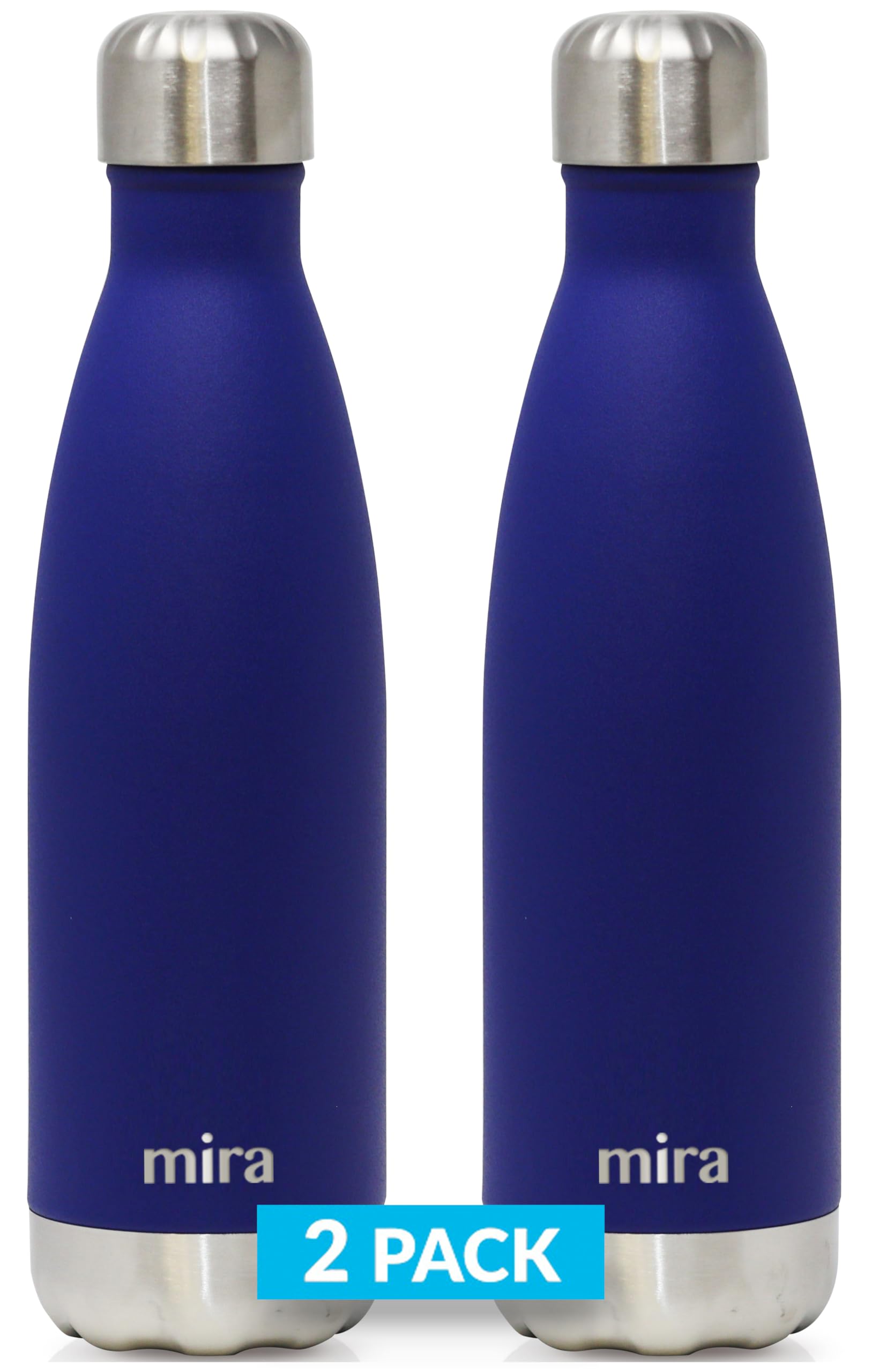 MIRA 2 Pack 17 oz Insulated Water Bottle - Stainless Steel Cola Shape Thermo - Double Wall Hot & Cold Flask (24Hr Cold/12Hr Hot) - Matte Blue