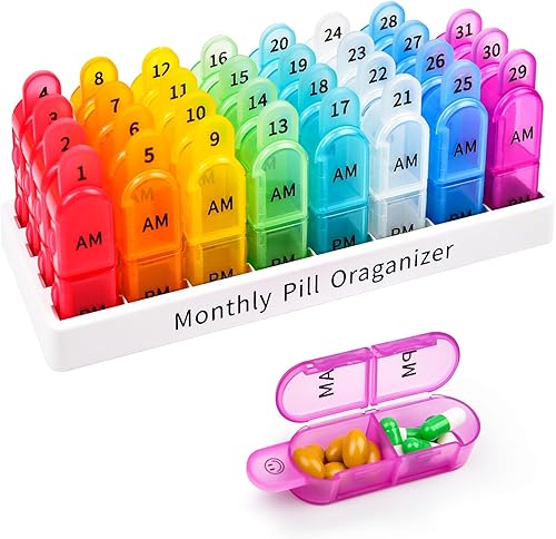 greencycle - Organizador mensual de píldoras 2 veces al día, organizador de medicamentos de 30 días, pastilleros AM PM, pastillero de 4 semanas,