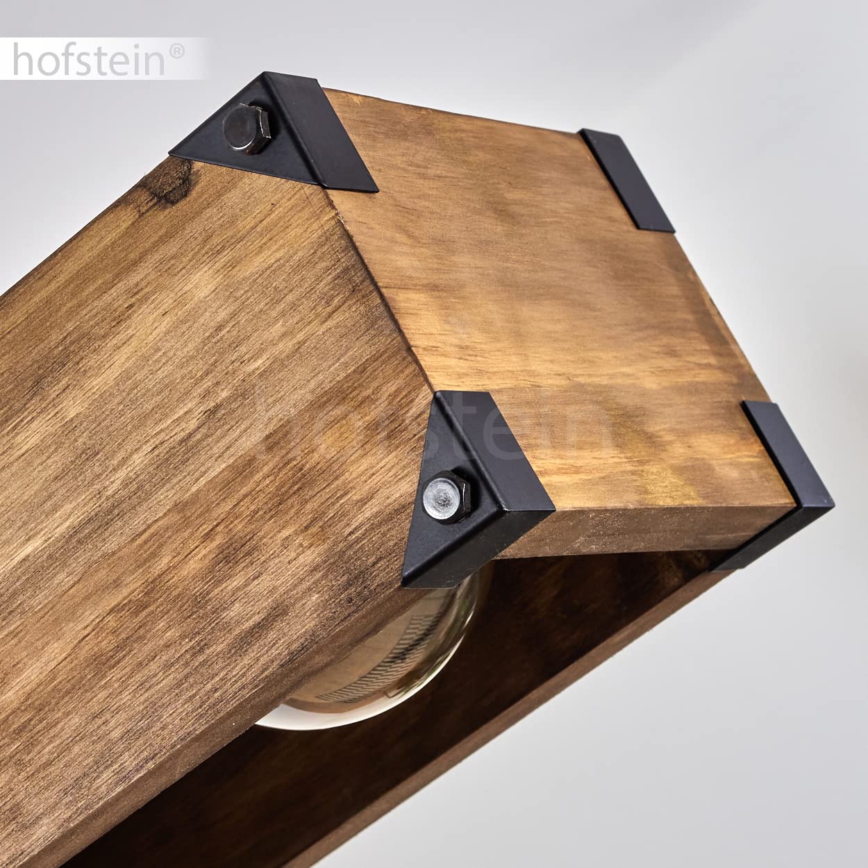 Lampada a sospensione Olomouc, lampada a sospensione in metallo nero, lampada a sospensione con asta in legno, anelli di catena e paralumi regolabili, altezza massima 119 cm, 4 x E27,senza lampadina/e