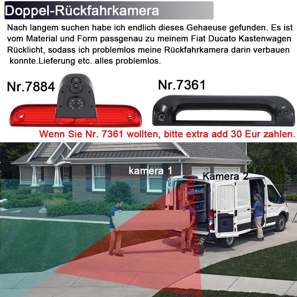 Trzecia lampa hamowania, kamera podwójna kamera cofania z wyświetlaczem LCD o przekątnej 7", zamiennik lusterka wstecznego do Fiat Van Wezel, Opel, Vauxhall, FIAT, Ducato, III, Citroen, Jumper, II