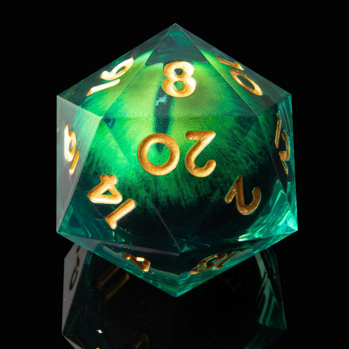 YEMEKO Beholder'S Eye D20 Dice Dragon Eye DND 22MM Single Dice with Resin Sharp Edge 20 Sided D&D Handmade Polyhedral for Dungeons and Dragons, RPG, Roleplaying Games MTG Table Games(Green Gold)