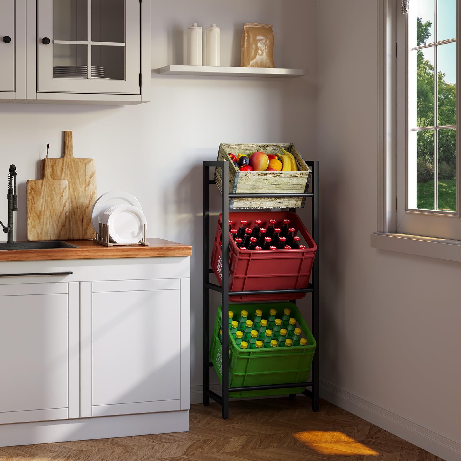 Organisateur Cave Cuisine Étagère Métal Pour Caisses à Boissons EASYmaxx - 3 Niveaux, Rangement Jusqu'à 3 Caisses - Montage Facile