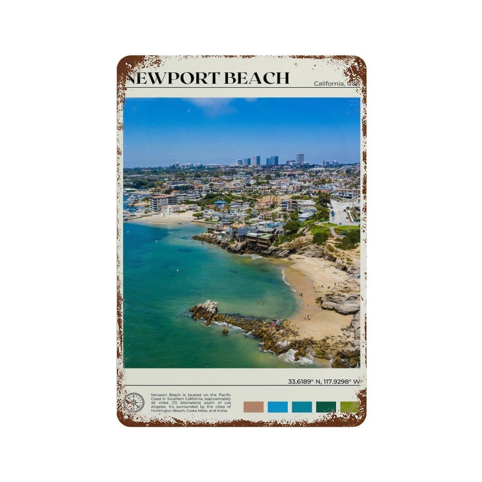 xiaoxiaoshen Real Photo Newport Beach Decor California Wall Decor Art Metal Tin Poster Modern Home Decor Art Home Bar Shop Decorations Vintage Sign 30x20cm
