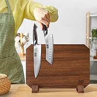 Vista 6 de HOSHANHO Magnetic Knife Block, Thickened Acacia Wood Kitchen Knife Holder Stand with Strong Magnets, Multifunctional Double Side Knife Storage