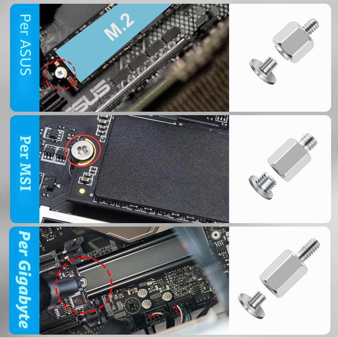 Vite SSD M.2, 19 pezzi viti per montaggio e distanziatore e cacciavite, set di viti PC per scheda madre Nvme Asus Msi Gigabyte