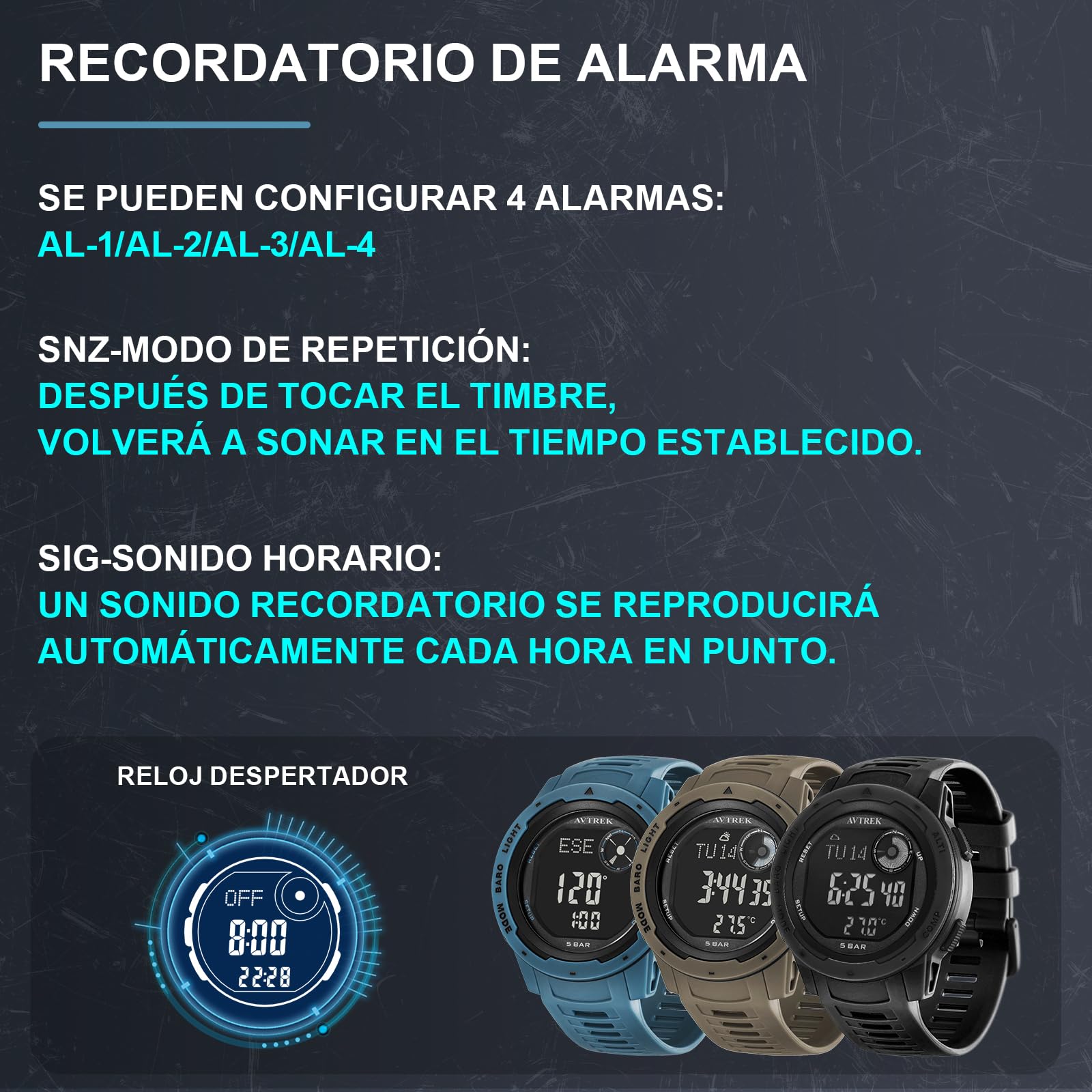 AVTREK Reloj Deportivo Digital Impermeable para Exteriores | Reloj Militar con podómetro, altímetro y brújula Hombres, Mujeres y Adolescentes