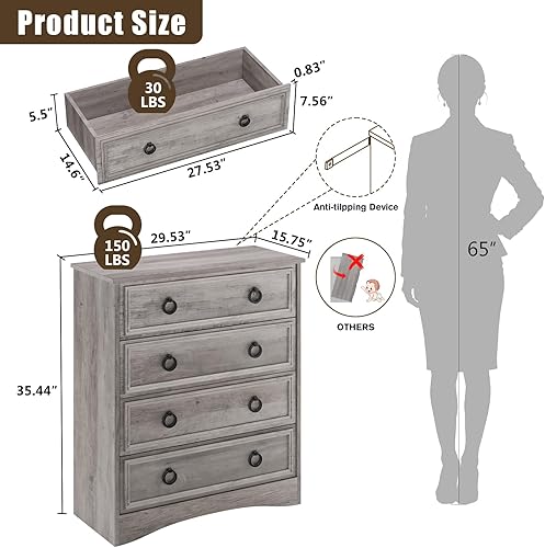 Miniatura 3 de LGHM Cómodas para dormitorio con 4 cajones, cómoda moderna de 4 cajones con bordes texturizados, cómoda, organizadores de armario y ropa de