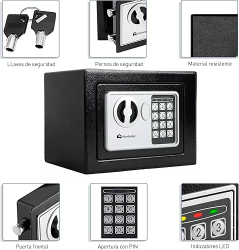 Miniatura 4 de Pequeña caja fuerte de seguridad electrónica, cerradura digital y llaves, caja de seguridad para dormitorio, material de acero laminado en frío,