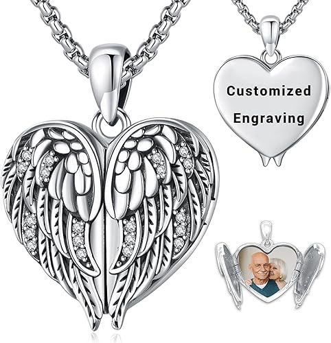 Miniatura 8 de LOOVE Collar de alas de ángel de plata de ley 925 con colgante de ángel de la guarda con dije de ángel, joyería de regalo para mujeres, niñas y