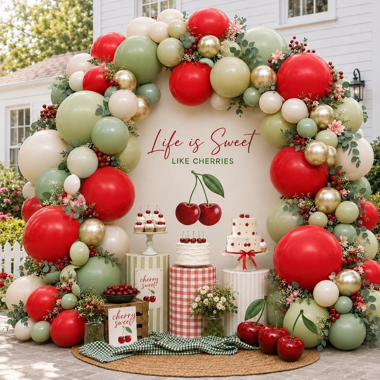 Guirlande de ballons rouges, verts, dorés, à double rembourrage, vert sauge, sable, blanc, pour anniversaire, fraise, fête prénatale, mariage, décorations de fête de Noël