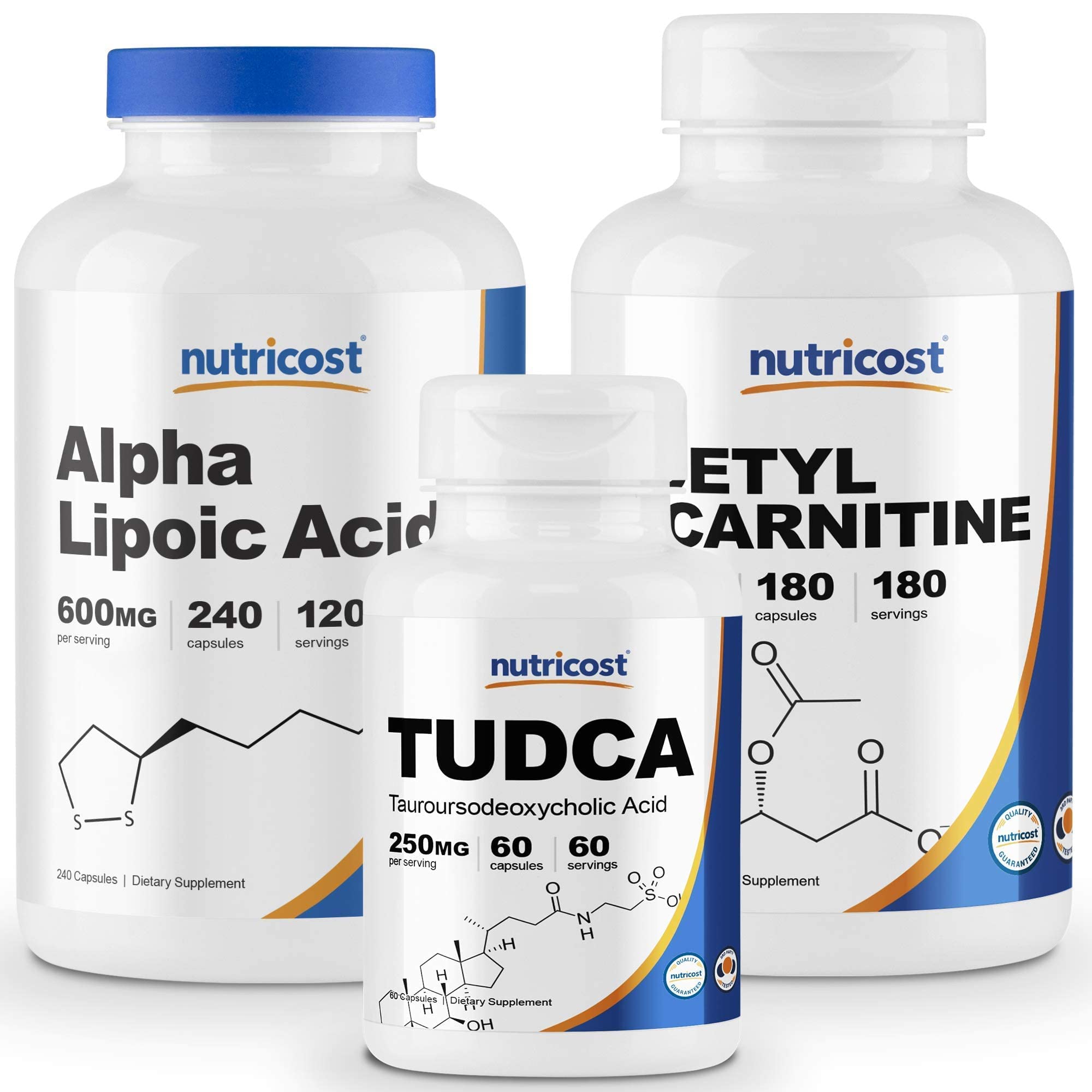 Nutricost Alpha Lipoic Acid 600mg, 240 Caps & Tudca 250mg, 60 Caps & Acetyl L-Carnitine 500mg, 180 C