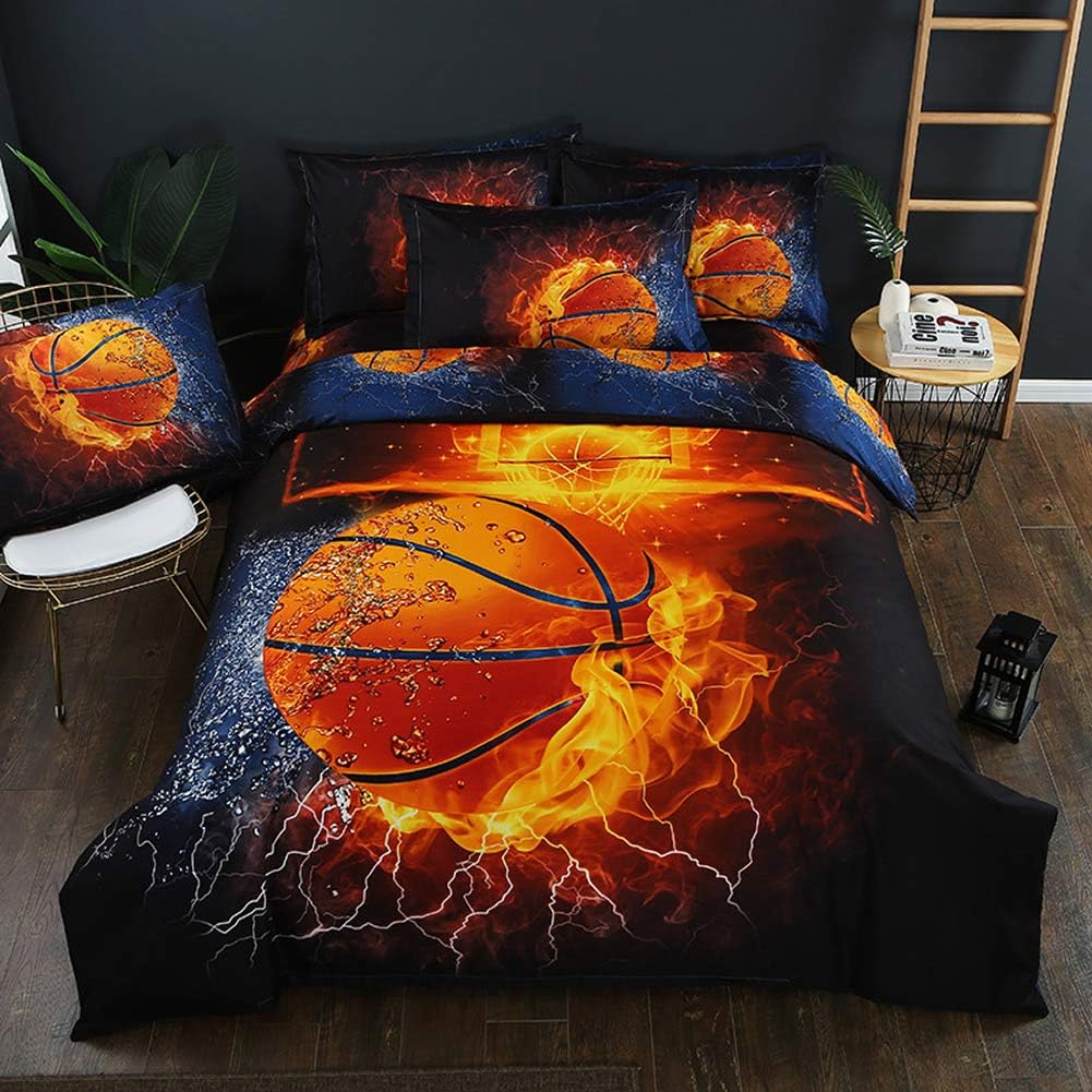 Xuzirui 3D Print Basketball Fortaball Comforter Quilt Cover Kids Bedding Sets Cover Twin Boys Bedding Comforter 3pcs Microfiber Sports Bedding for Men Boys