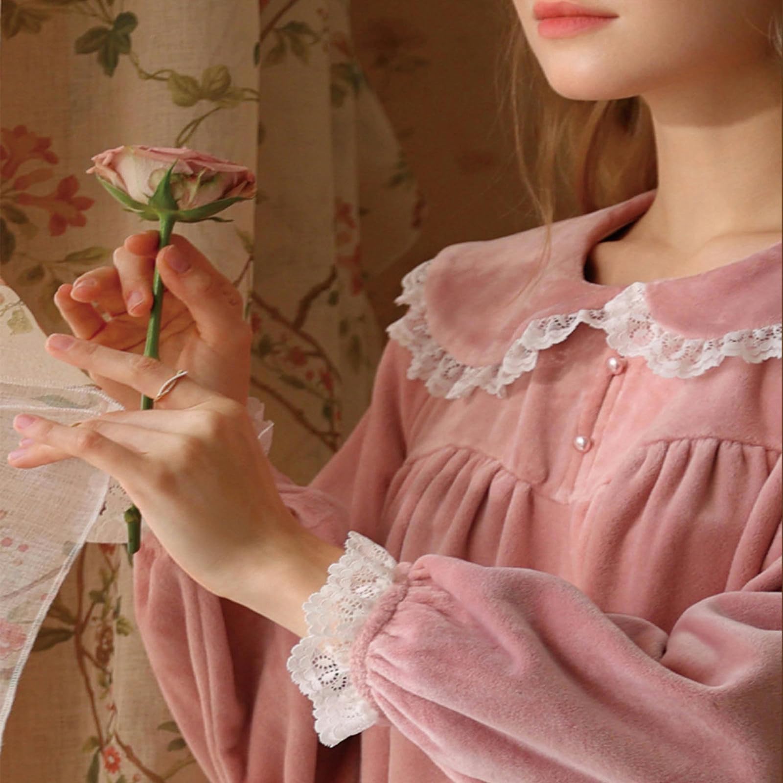 Schlafanzug Damen Lang Baumwolle Prinzessin Samt Damen Pyjama Mädchen Langarm Herbst Und Winter Plus Samt Verdickt Süß Warm Hause Zwei-stück Anzug-schwarz-m