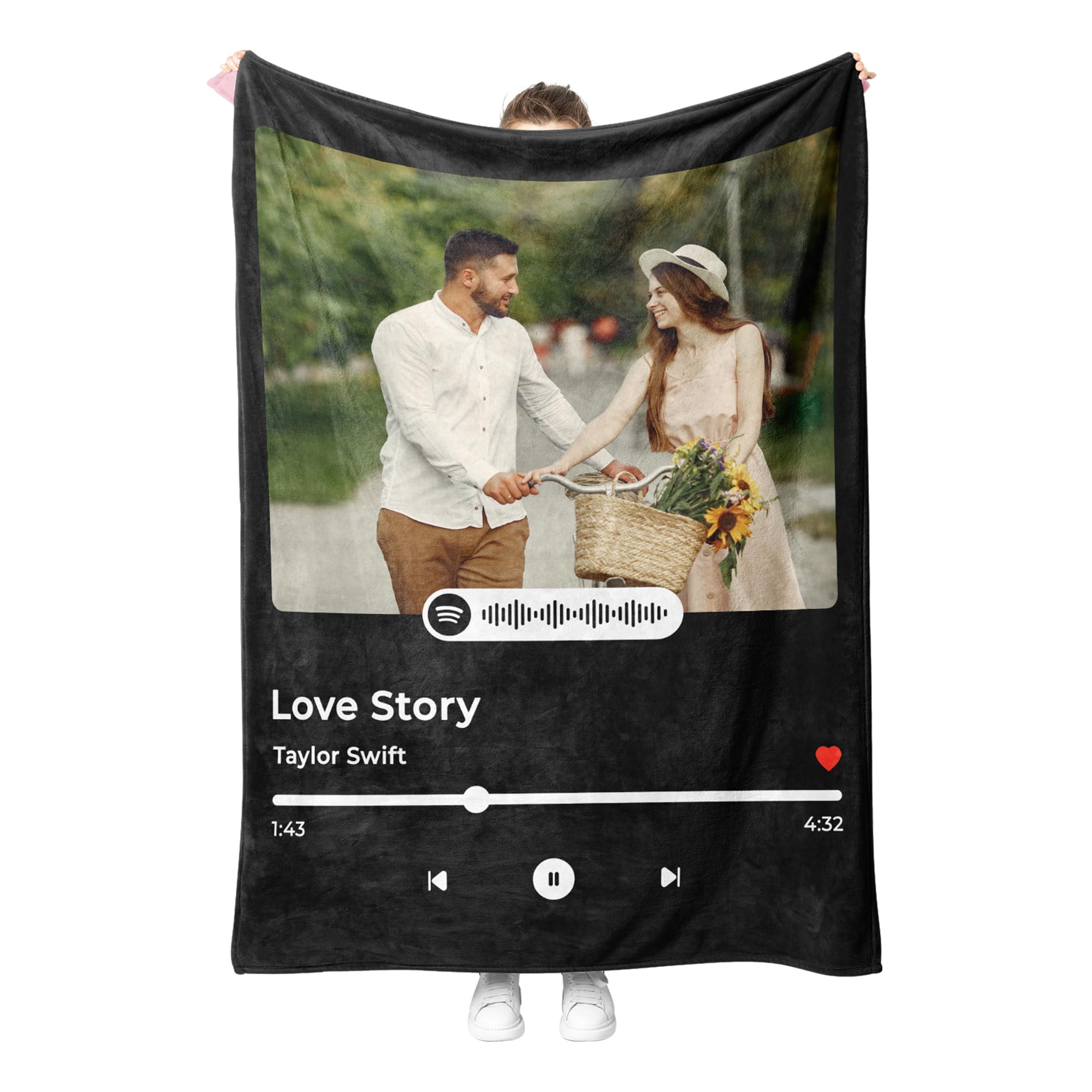 Print Maniacs Spotify Photo 1 Personalised Blanket With Spotify Music Cover, Custom Spotify Code Photos Blanket, Customisable Music Gifts For Him Her, Ideal For Valentine's Day, Birthdays, Christmas, Anniversary