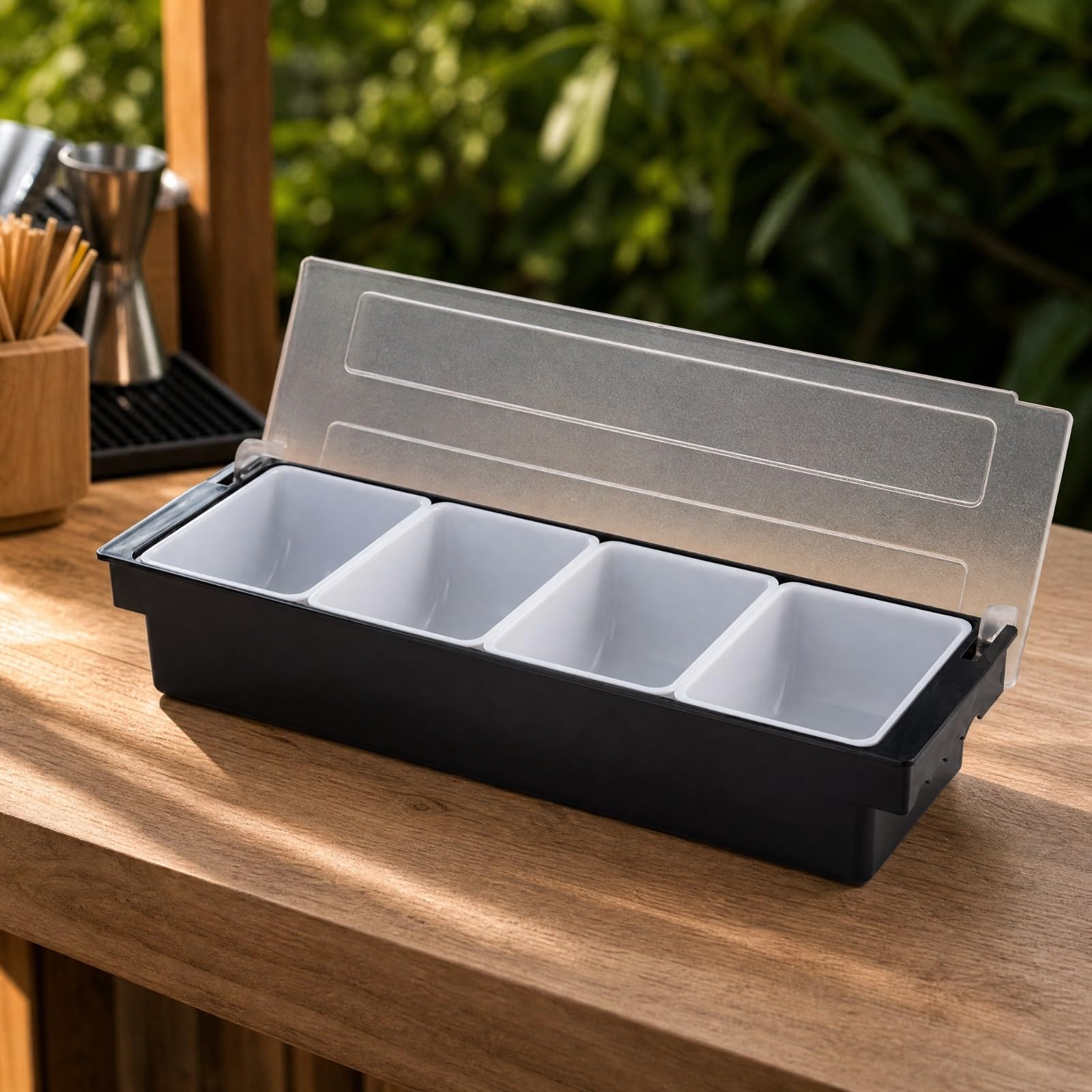 kowaku Frutta con Scomparti Removibili Salvaspazio Contenitore per Snack con Manici Laterali per Bar, Ristorante, Catering, 4 Scomparti