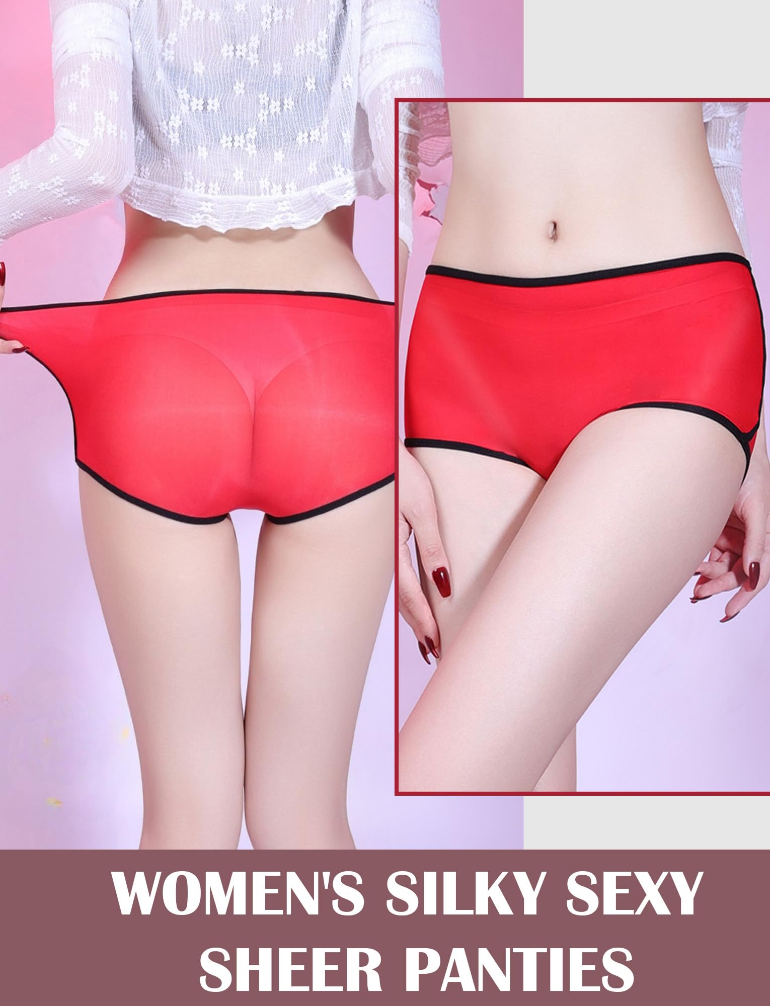 FEOYA Sexy 8D Shiny Glossy Boyshorts Panties for Women Seamless Soft Boy Shorts See Through Sheer Boxer Briefs Underwear Red