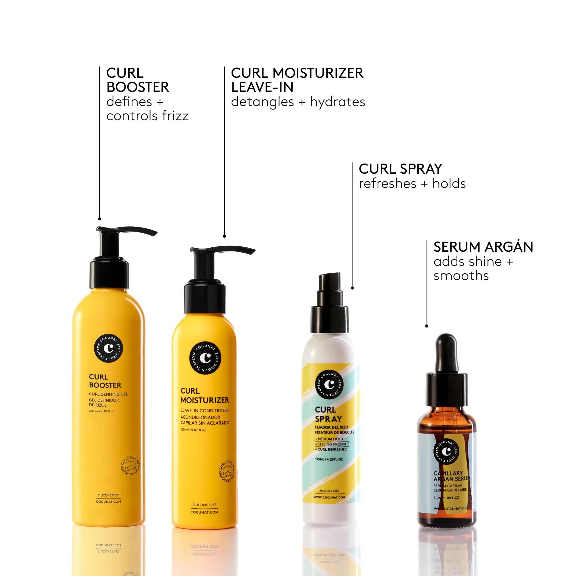 COCUNAT - Curly Method - Perfect Curls in 2 steps - Moisturizer Leave-in + Curl Booster - Moisturises, Nourishes, Strengthens, Eliminates Frizz and Detangles - 250ml+150ml